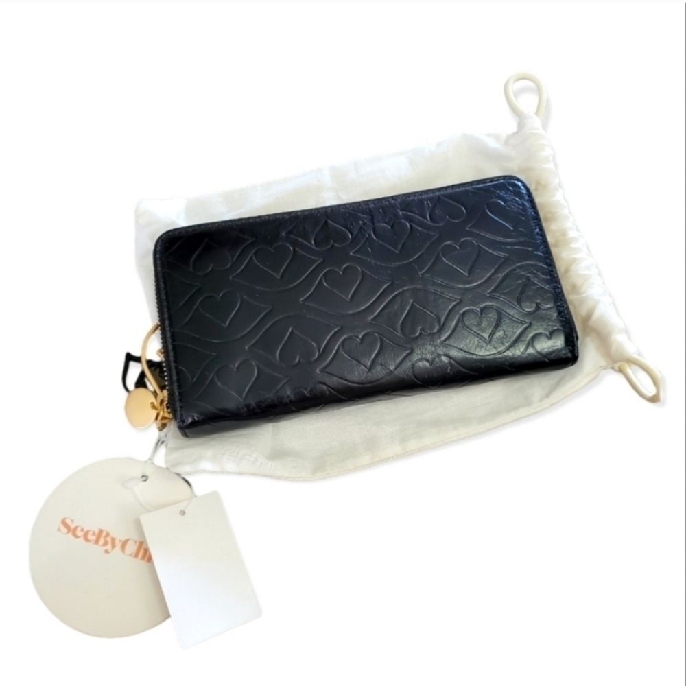 See by Chloe Black Embossed Leather Wallet Cardholder